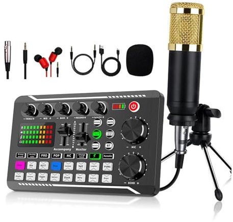 Live Sound Card with DJ Mixer Effects & Voice Changer,F998 Live Sound Card Audio Mixer,16 Special Effects Ambient Sounds (B)