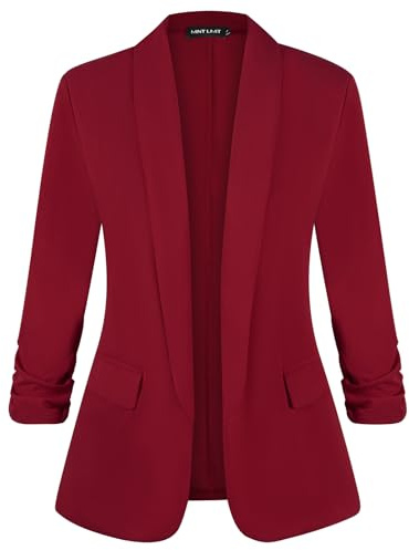 Kyzoeyou Women's Blazer Suit Open Front Jacket Ruched 3/4 Sleeve Work Office Blazers Shawl Collar Lined Casual Coats with Pockets
