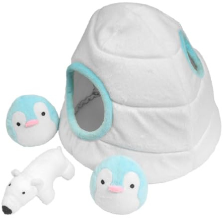 Hide & Seek Dog Toys for Boredom, Festive Igloo Interactive Plush Puzzle Brain Training Dog IQ Toy with 3 Squeak Toys