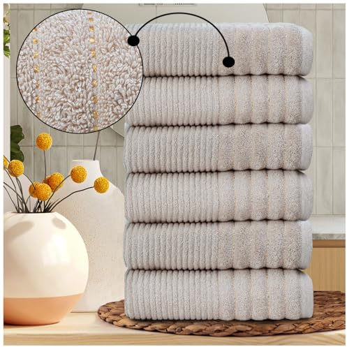 6-Pack Bath Towels - 100% Egyptian Cotton, 650 GSM - Ultra Soft, Highly Absorbent & Quick Dry - Luxury Bathroom Towels, Washable Bath Towels for Bath, Hotel & Gym (70x120 cm) - Natural