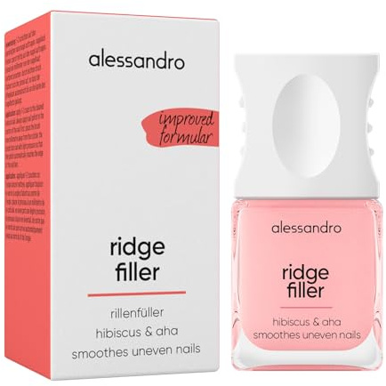 alessandro Ridge Filler - Nagelpflege Lack & Rillenfüller für glatte Nägel - Mit Hibiskus, AHA & Kokosnussöl - Pflegender Nagellack mit transparentem Glanzeffekt - Ohne Talk - Vegan - 10ml