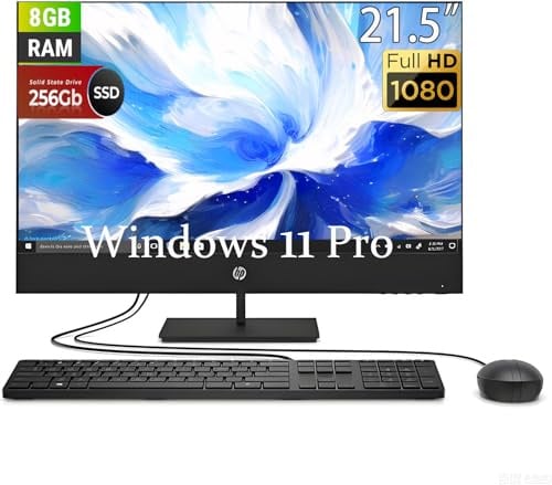 HP ProOne 600 G1 All-in-One Ordinateur de Bureau, FHD 21.5 (1920 x 1080), Intel i3-4150 3.5GHz, 8 Go de RAM, SSD de 256 Go, Clavier QWERTY US, Souris, USB WiFi, Windows 11 Pro (reconditionné)