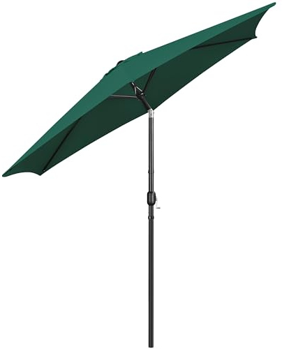 Yaheetech Parasol de Jardin 300 cm, Pliable, avec Toile Inclinable, Protection UV, Manivelle, 6 Baleines, pour Plage Terrasse Patio Piscine Vert Foncé