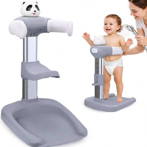 Supporto per vasca da bagno per bambini con base antiscivolo, supporto per doccia regolabile in altezza, per bambini da 12 a 36 mesi, stabile aiuto in piedi per l'allenamento a correre e un bagno