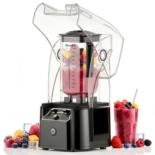 WantJoin Commercial Professional Blender With Shield Quiet Sound Enclosure 2200W Industries Strong and Quiet Professional-Grade Power, Self-Cleaning (Black)