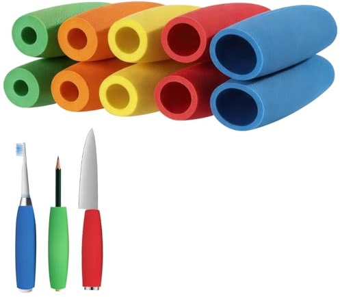 Foam Handle Grips 5 Sizes Adaptive Utensils Foam Grip Tubing 10Pcs Non-Slip Handle Sleeve for Parkinson's Elderly Handicapped