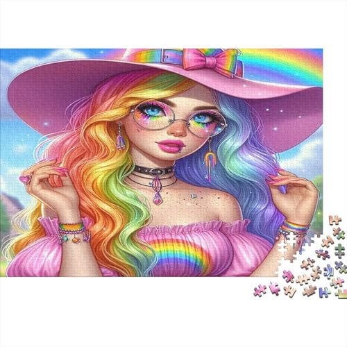 Regenbogen Hexe Motiv 1000 Teile Papier Puzzle für Erwachsene Lernspiel Dickes Papier Regenbogen Hexenbild Puzzle Wanddeko 70x50cm/1000pcs