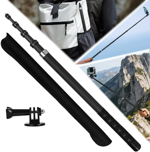 YYTECH 3M Der unsichtbare Selfie-Stick ist in der Länge frei verstellbar Insta 360 x5 x4 x3 zubehör, Kohlenstofffasermaterial Go Pro Adapter & Aufbewahrungstasche - Silber
