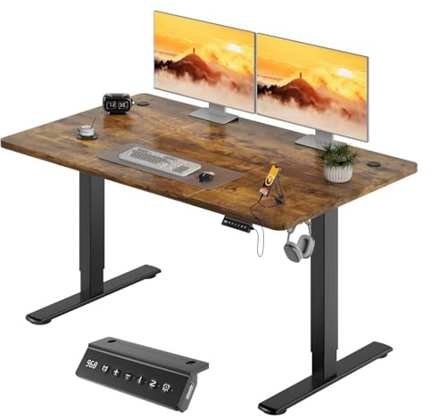 JUMMICO Höhenverstellbarer Elektrischer Schreibtisch 140 x 60 cm mit USB Ladeanschluss, Schreibtisch Höhenverstellbar, Ergonomischer Steh-Sitz Tisch Dunkelbraun