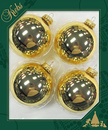 Krebs Glas Lauscha - Christbaumschmuck/Christbaumkugeln - Box mit 4 goldfarbigen Kugeln aus Glas in einer Größe von 8cm