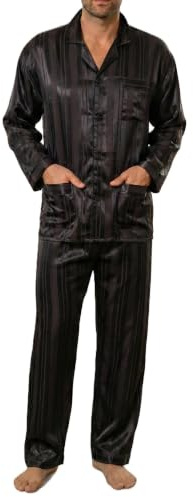 Normann Satin Pyjama lang, durchgeknöpft, Schattenstreifen, 251 101 94 010