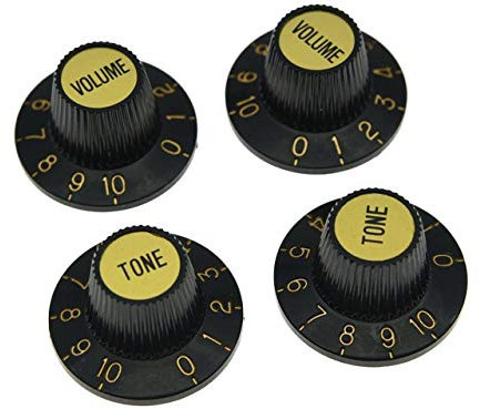 KAISH 4x Black with Silver Cap LP Guitar Witch Hat Knobs Top Hat Knob for Epiphone Les Paul SG