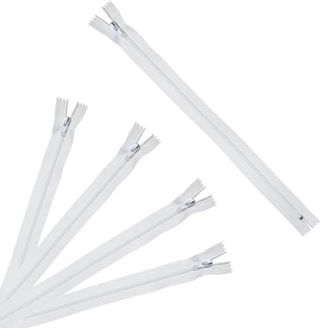 Trimz 30cm (~12inch) White one Way end Stop Zip with 4mm Teeth 5Pcs, Polyester, 30 cm