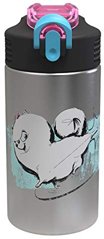 Zak Designs The Secret Life of Pets 2 – Edelstahl-Wasserflasche mit Einhandbedienungsdeckel und integrierter Trageschlaufe, Wasserflasche mit Strohhalm ist perfekt für Kinder (449 ml, 18/8, BPA-frei)