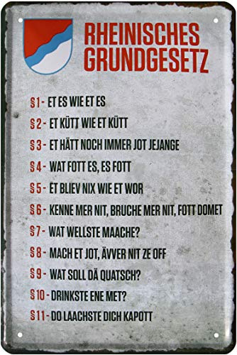 WOGEKA ART Retro Blechschild Rheinisches Grundgesetz Rheinland als Geschenk-Idee 20 x 30 cm Vintage-Deko-Schild aus Metall 20