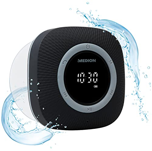 MEDION P66096 Duschradio mit Bluetooth (Badradio, UKW Radio, Saugnapf, LED-Display, IPX6 Wasserdicht, integrierter Akku) schwarz