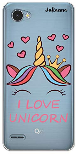 dakanna Custodia Compatibili con [LG Q6] Sfondo Trasparente con Disegni [Unicorno con Cuori e Frase, I Love Unicorn] in Morbida Silicone TPU Flessibile, Shell Case Cover in Gel per Smartphone