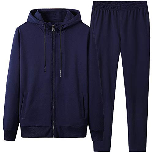 amropi Tuta Uomo Felpa con Cappuccio e Lunghe Pantaloni Tute da Ginnastica Full Zip Sportiva Blu,L