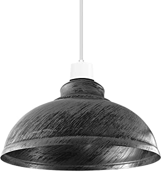 DCVoltage Industrielle Deckenpendelleuchte im Retro-Stil mit kurvigen, kuppelförmigen Metall-Lampenschirmen. Einfach zu montieren (Gebürstetes Silber)