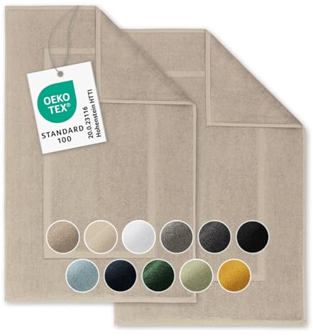 Blumtal 2er Set Premium Frottier Badematte - Badeteppich Oeko-TEX® Zertifiziert, waschbarer Badvorleger 50x80cm, saugstark & weich, Taupe