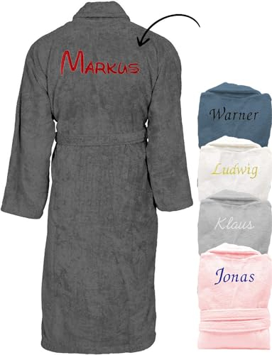 KDO MAGIC Peignoir homme personnalisé - Sortie de bain brodé avec un prénom - Matière éponge - Plusieurs coloris - Idée cadeau homme, fête des pères, anniversaire (XL, Anthracite)