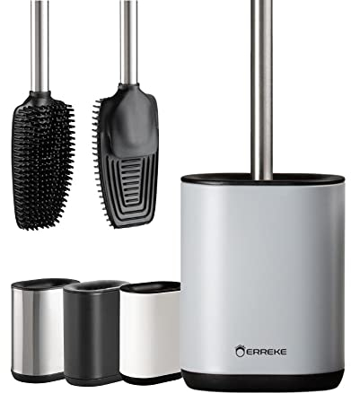 Erreke Toilettenbürste Silikon, Klobürste Silikon, WC Bürste Silikon, Klobürste Edelstahl, Toilettenbürste Edelstahl SS410, Flexibl, Modern und Elegant, WC Bürste Wandmontage (Mattgrau)