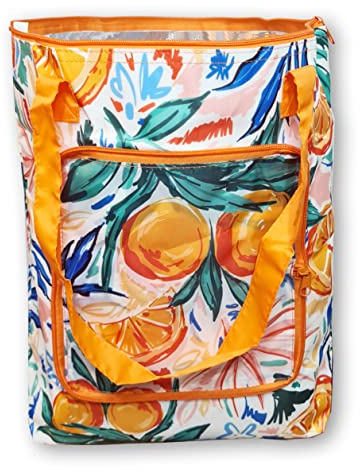 PromotionGift - Wiederverwendbare Faltbare Kühltasche, Einkaufstasche, Strandtasche, leicht und langlebig, mit innerem Aluminiumfutter für perfekte Kühlfunktion - 25L (Sommer Squeeze)
