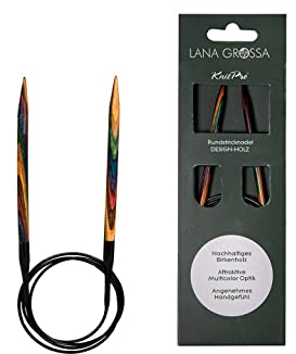 Lana Grossa Rundstricknadel Design-Holz – Stricknadeln aus Birkenholz, ergonomisch & farbig – Ideal für Pullover, Schals, Mützen & weitere Rundprojekte 80/9,0