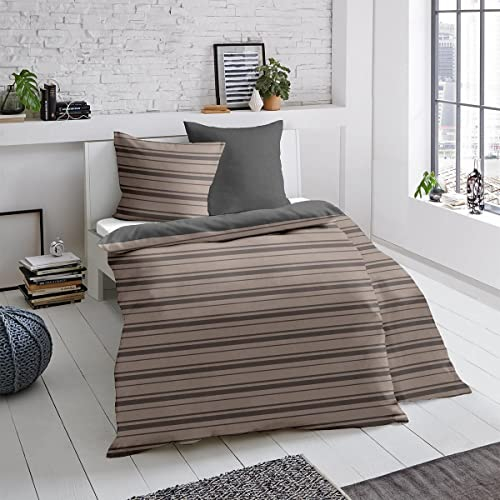 Traumschlaf Melange Feinbiber Bettwäsche Konstanz Silber-anthrazit, 1 Bettbezug 155 x 220 cm + 1 Kissenbezug 80 x 80 cm