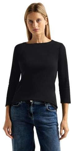 Cecil Damen Basic Boatneck T-Shirt, Black, XS