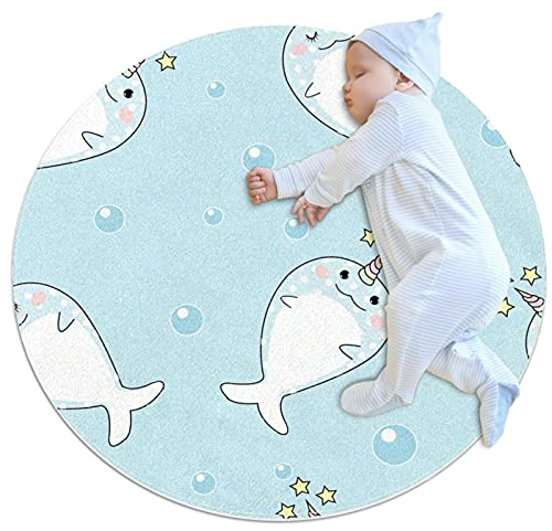 Süßer Wal Kinder Spielplatz Teppich Runder Teppich für Kinder Mädchen Jungen Haustiere 80x80cm