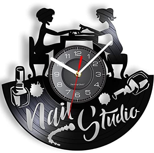 Timethink Nail Art Vinyl Record Wall Clock for Nail Salon Studio Art Business Logo Wall Decor Vintage Vinyl LP Silent 12 Wall Clock Battery Operated Manicurist Gift Girls Bedroom Living Room Decor