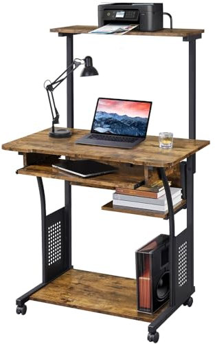 costoffs 3 Tiers Movable Computer Desk for Home Office School Dormitory Study Desk PC Laptop Table with Printer Shelf CPU Stand Keyboard Tray Storage Rack, Easy Assembly