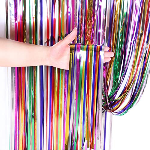 LUMoony 1 * 2m Fransenvorhang mehrfarbige Folienfransen Vorhang Quaste Vorhänge Party Foto Hintergrund für Geburtstag Party Hochzeit, DIY Photo Booth Dekorationen, Tür Fenster Hintergrund