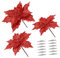 Toddmomy 12Pieces Christmas Glitter Poinsettia Flowers, Artificial Poinsettia Decorations Christmas Tree Floral Ornaments with Stems and Clips for Xmas Holiday Seasonal Decorations, Red