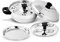 KSJONE Stainless Steel 4 pcs Multi Kadai (Induction Friendly) with Stainless Steel lid, 2 idli Plates (8 Idlis), 1 patra Plate, Silver