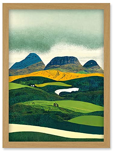 Doppelganger33 LTD Scottish Highland Munros Landscape Linocut Artwork Framed Wall Art Print A4