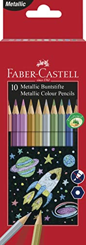 Faber-Castell 201583 - Metallic Buntstifte, 10er Etui, mehrere Farben (Mehrere Farben) (Kartonetui | 10er Pack, metallic)
