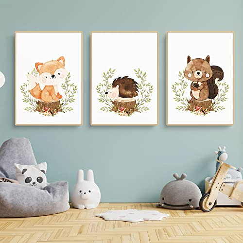 CULASIGN 3er Set Bilder Waldtiere - Poster Kinderzimmer Deko, Wandbilder DIN A4 ohne Bilderrahmen, Tiere Kinderposter Babyzimmer Mädchen und Junge (50x70cm,DEF)