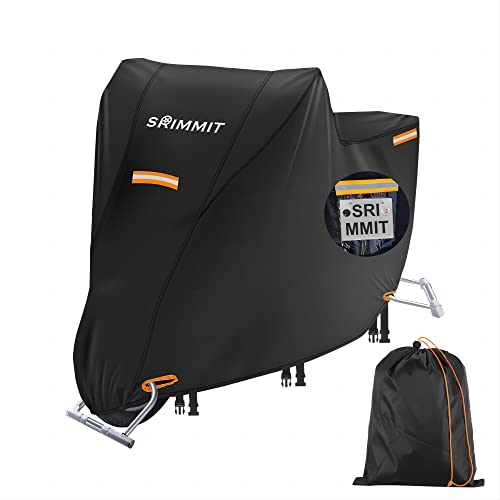 Motorrad Plane Abdeckung für Harley Davidson Wasserdicht Outdoor,420D abdeckplane Motorrad,mit Kennzeichenfenster,4 Reflektorstreifen (XL 208x95x125 cm)