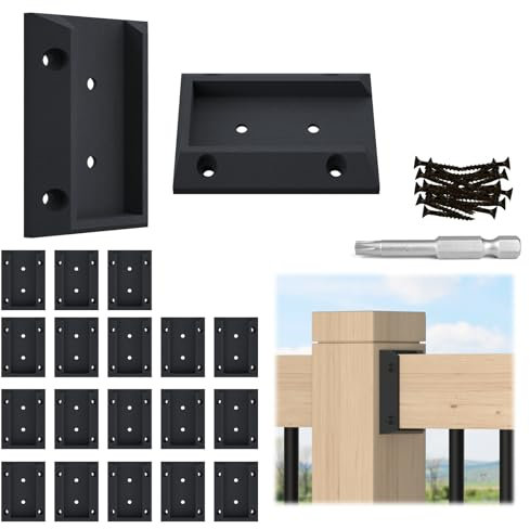 Muzata 20Pcs Deck Railing Brackets Connectors Rail Support Kit for 2x4 (1.5×3.5) Wood Post Deck Rail Bracket with 124pcs Screws for Wooden Stair Fence Cable Railings Handrail WT11