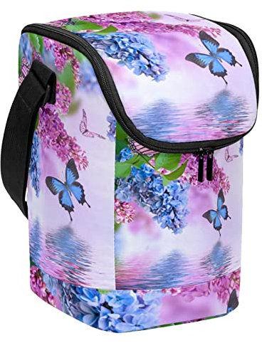 Lonchera grande reutilizable de color lila y mariposa, ligera, compacta
