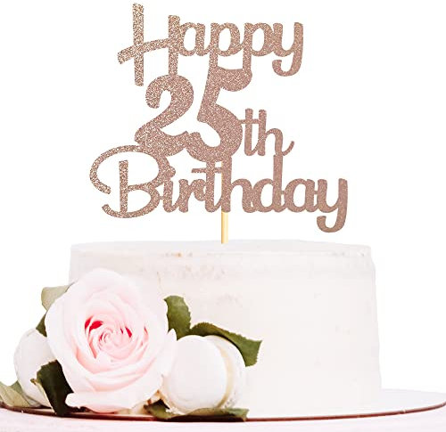 Sotpot Rose Gold Glitter 25 Cake Topper, 25th Birthday Cake Decorations for Birthday Party Anniversary Party Supplies