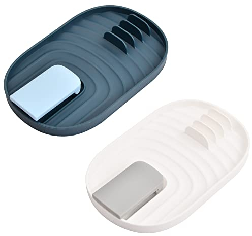2 Piezas Reposa Cucharas Cocina, Plegable Soporte para Tapas de Ollas Soporte Cucharas Cocina Porta Utensilios de Cocina para Tapas de Ollas Espátulas Cucharas (Azul y Blanco)