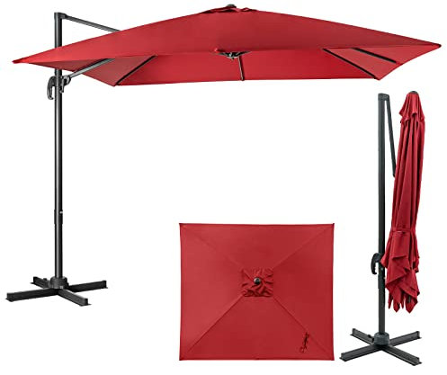 GYMAX Ombrellone da Balcone 3x3 M, Ombrellone Decentrato da Giardino, Laterale Roma (ROSSO)