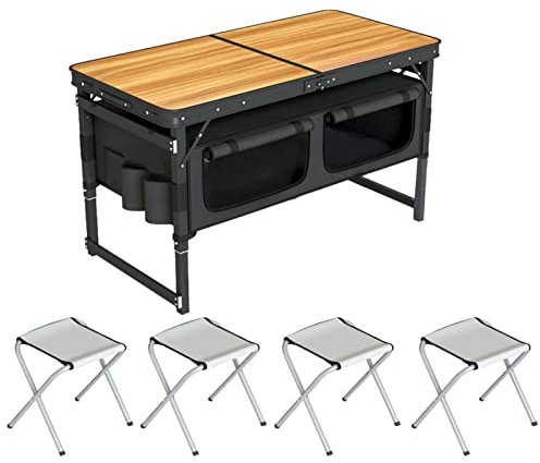 Klappbarer Campingtisch mit 3 verstellbaren Höhen von 55/72/81 cm, Campingtische, tragbar, zusammenklappbarer Tisch für drinnen und draußen, Picknicktische mit Stauraum, leicht (Größe: A)