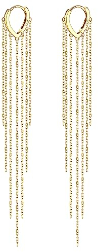 KRFY Lange Ohrringe Gold Hängend für Damen Creolen Silber 925 Ohrringe Hängend Threading Lang Gold Kette Quasten Creolen Mit Anhänger Modeschmuck