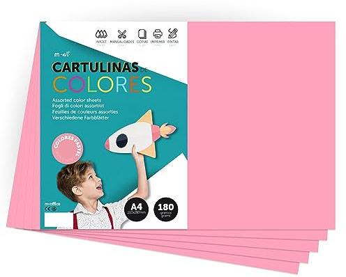 Papier cartonné couleur pastel A4, feuilles colorées 180 g pour artisanat, imprimer vos documents et dessins créatifs, feuilles de couleurs pastel A4 · m-office (x50, rose)