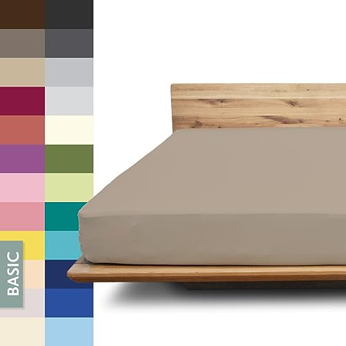 JONA SLEEP® Basic Spannbettlaken 180-200 x 200-220 cm - 190 g/m² faltenfreies Baumwoll-Jersey Leintuch, Made in Austria, Öko-Tex 100 Standard (Safari)