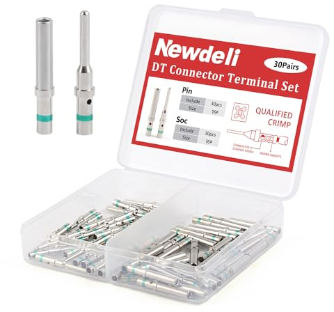 Newdeli 30 Pairs Deutsch DT Connectors Size 16 Solid Contacts, 0460-215-16141 Male Pins / 0462-209-16141 Female Sockets, 14-20 AWG Wire Gauge Solid Contacts Terminal Kit